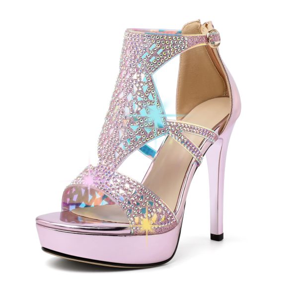 High Heeled Sandals for Women, Open Toe Strappy Platform Sandals, Cutout Gladiator Heels with Rinestones, Pumps Shoes for Dress