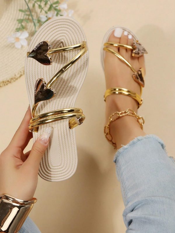 Women's Heart Decor Outdoors Flat Sandals Open Toe Summer Solid Plain Slide Sandals