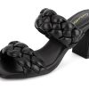 Women's Braided Heeled Sandals Square Open Toe Summer Heels Slip On Dressy Sandals with Chunky Heel 3.35 Inch