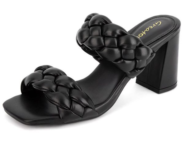 Women's Braided Heeled Sandals Square Open Toe Summer Heels Slip On Dressy Sandals with Chunky Heel 3.35 Inch