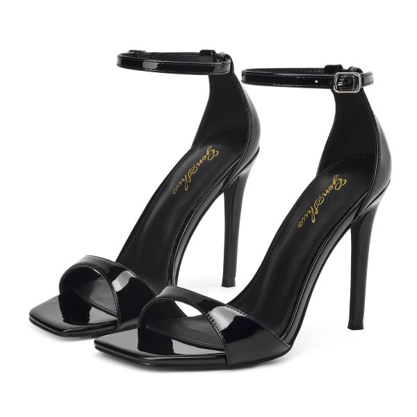 High Heeled Sandals for Women One Strap Heels with Square Open Toe 4 Inch Stiletto Ankle Strap Shoes Elegant Sexy Dress Wedding