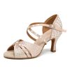 Women's Rhinestone Dance Shoes Open Toe Salsa Ballroom Latin Performance Dancing Shoes