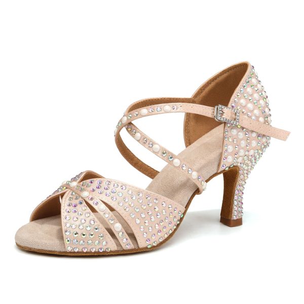 Women's Rhinestone Dance Shoes Open Toe Salsa Ballroom Latin Performance Dancing Shoes