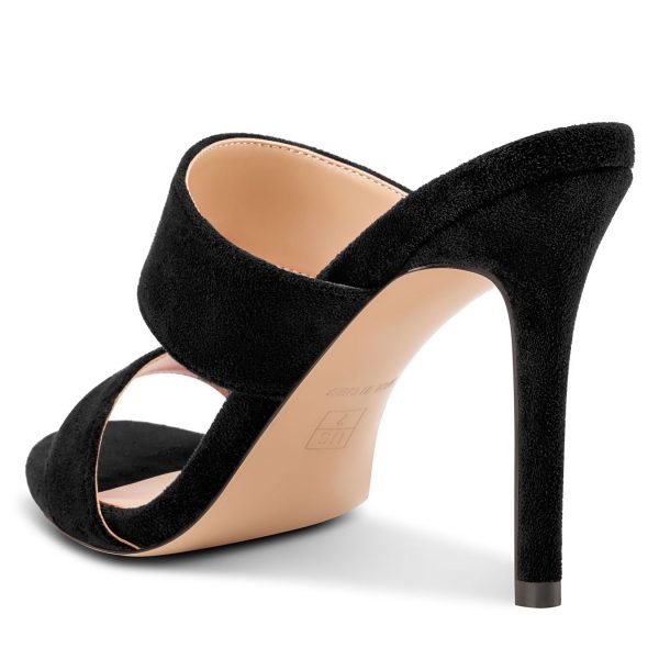 Womens Round Open Toe Heeled Sandals Two Strap Stiletto High Heel Sandals Backless Dress Slip-on Mules Sandals 3.9 Inches Heels