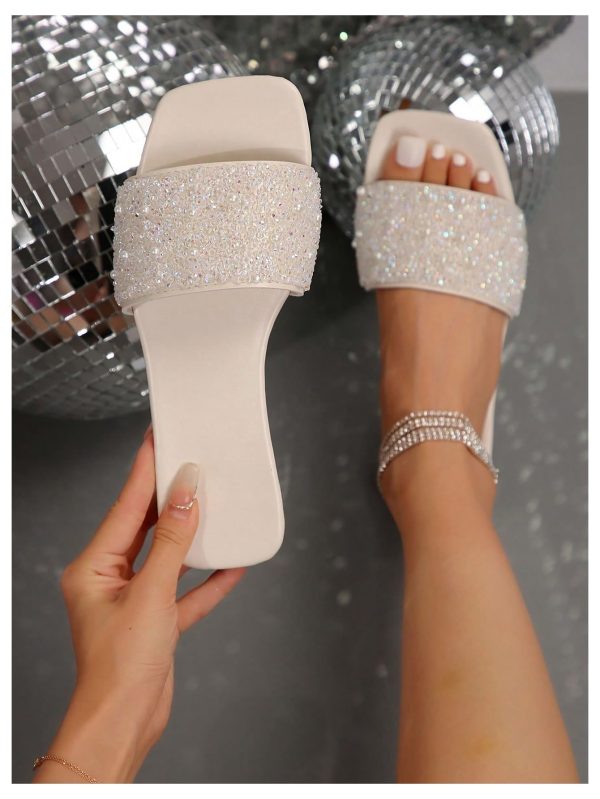Glitter Sandals Sparkly Sandals Casual Rhinestone Slides Bling Open Toe Sandals