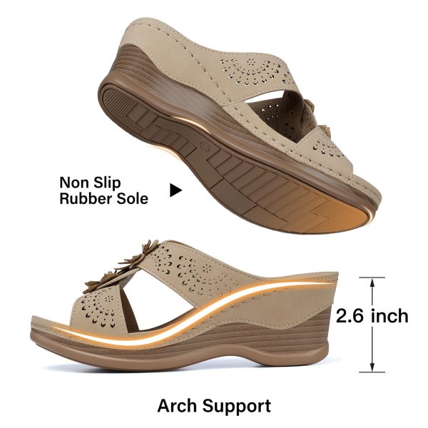 Womens Wedge Sandals Leather: Dressy Sandal, Rubber Sole, Comfortable Walking, Casual Slip on Summer Shoes, Size 5-11