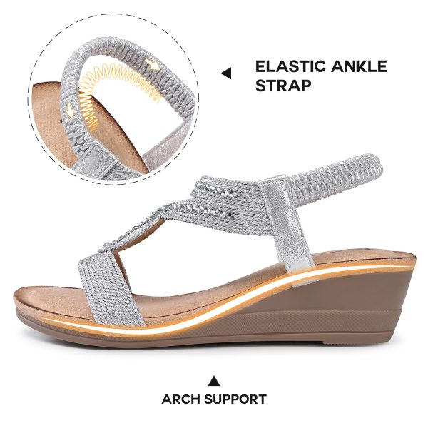 Wedge Sandals for Women Dressy: Low Wedge Sandals Women Comfortable Dressy Walking - Summer Casual Elastic Strappy Open Toe