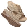 Womens Wedge Sandals Leather: Dressy Sandal, Rubber Sole, Comfortable Walking, Casual Slip on Summer Shoes, Size 5-11