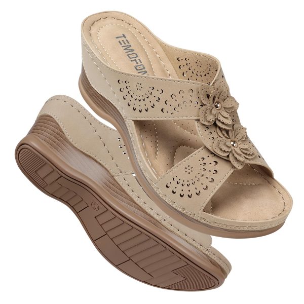 Womens Wedge Sandals Leather: Dressy Sandal, Rubber Sole, Comfortable Walking, Casual Slip on Summer Shoes, Size 5-11