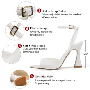 Women's Ankle Strap Fine Heeled Wedding Mesh Kitten Heels Sandals Pointed Open Toe Ankle Buckle Strap Summer Dress Shoes