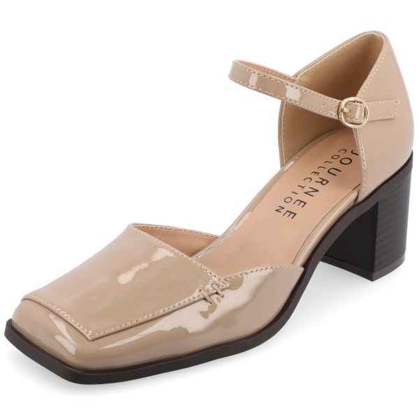 Womens Buckle Strap Open Square Toe Chunky Stacked Block Heel Evangeline Comfort Foam Pumps