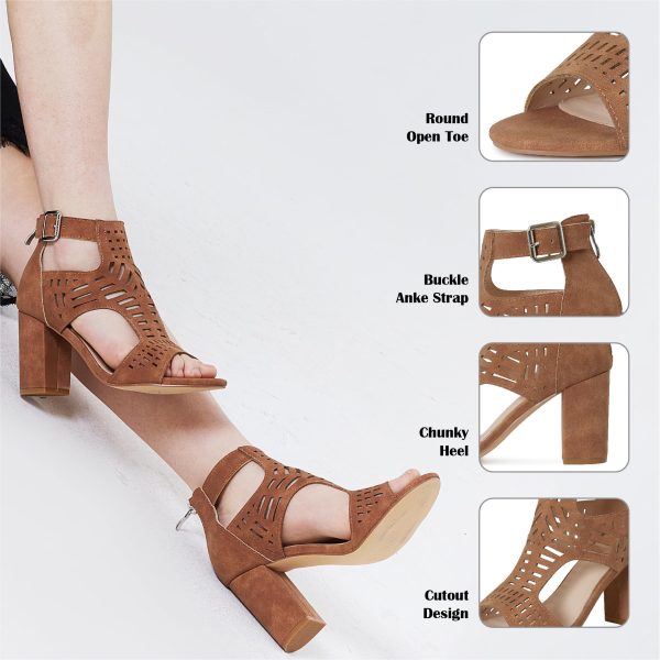 Chunky Heeled Sandals for Womens Bohemian Cutout Open Toe Summer Block Heeled Party Sandals