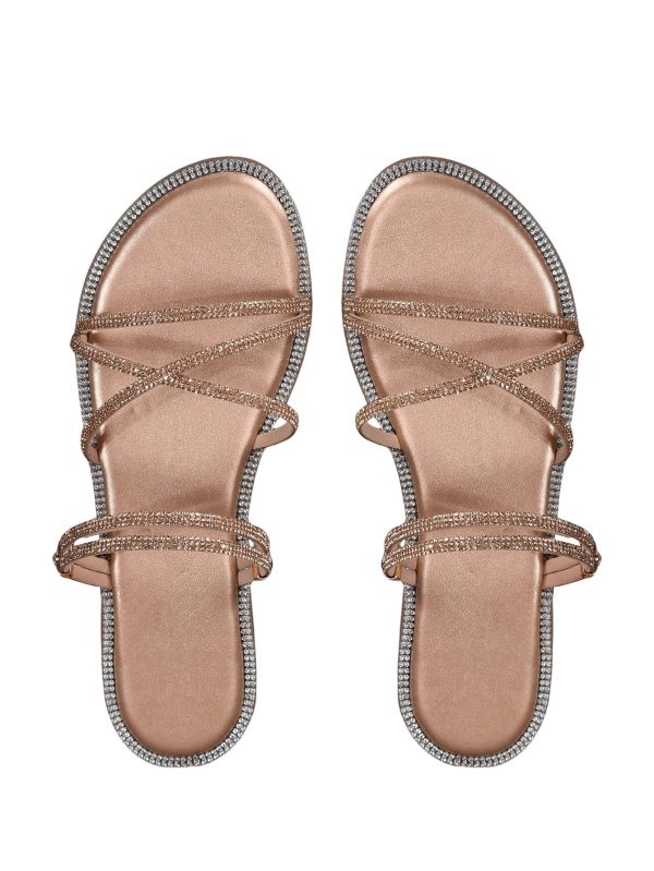 Women's Rhinestone Strappy Open Toe Slide Sandals Slip on Casual Flat Sandals