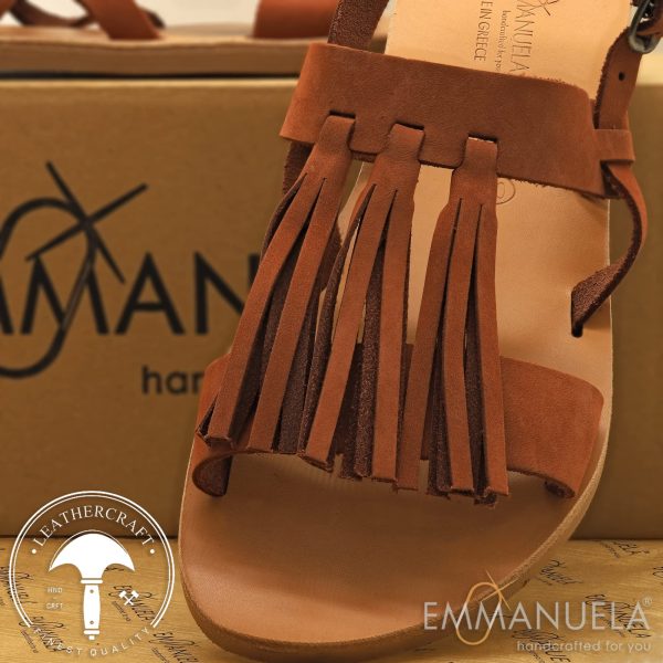 Emmanuela Ancient Greek Handmade Braided Leather Sandals, Quality Ankle Strap Slip on Summer Shoes for Women, Open Toe Flat