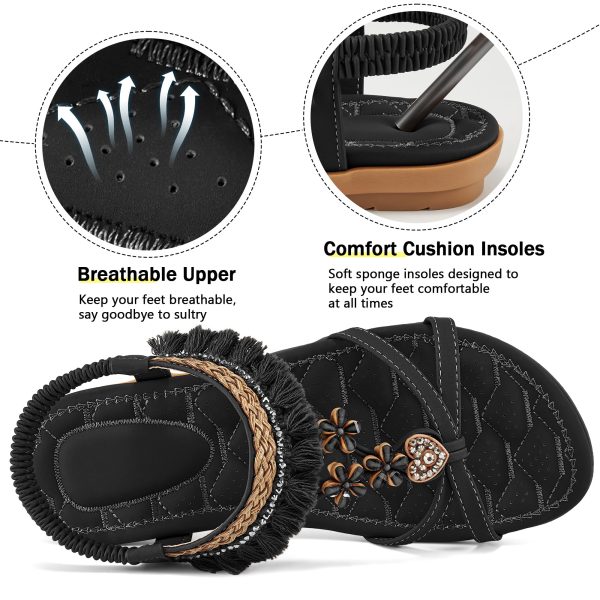 Womens Sandals Flats Shoes: Dressy Summer Flat Sandals for Women Open Toe - Bohemian Casual Beach Shoes Elastic Ankle Strap