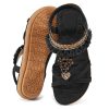 Womens Sandals Flats Shoes: Dressy Summer Flat Sandals for Women Open Toe - Bohemian Casual Beach Shoes Elastic Ankle Strap