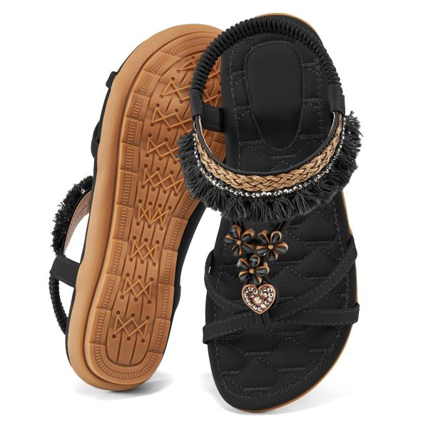 Womens Sandals Flats Shoes: Dressy Summer Flat Sandals for Women Open Toe - Bohemian Casual Beach Shoes Elastic Ankle Strap