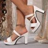 Women's Chunky High Heels Slingback Sandals Open Toe Ankle Strap Slip On Platform Dress Shoes