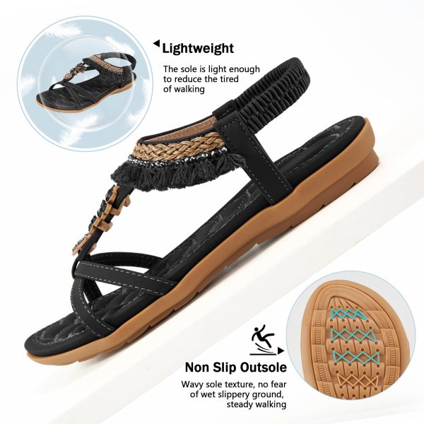 Womens Sandals Flats Shoes: Dressy Summer Flat Sandals for Women Open Toe - Bohemian Casual Beach Shoes Elastic Ankle Strap