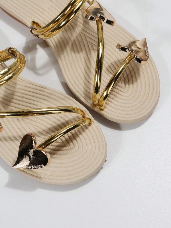 Women's Heart Decor Outdoors Flat Sandals Open Toe Summer Solid Plain Slide Sandals