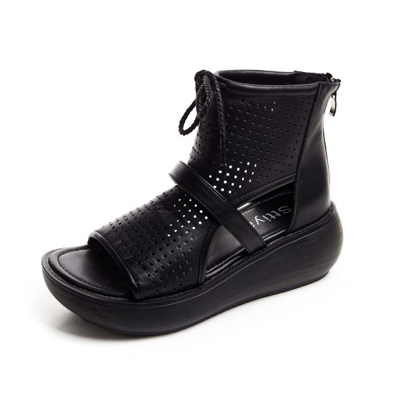 Women High Top Boot Sandals Open Toe Cutout Leather Sandals for Women