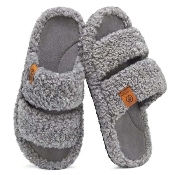 Womens Fuzzy Open-toe Slippers Soft Comfy Memory Foam Indoor House Shoes