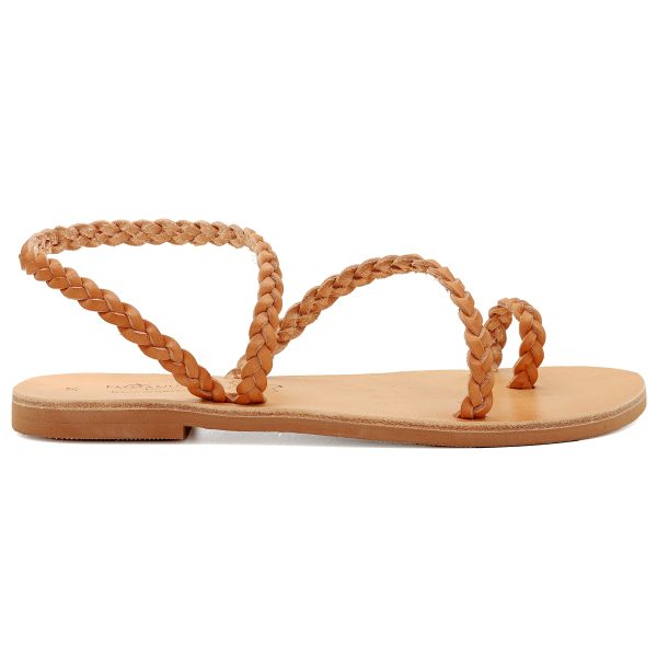 Emmanuela Ancient Greek Handmade Braided Leather Sandals, Quality Ankle Strap Slip on Summer Shoes for Women, Open Toe Flat