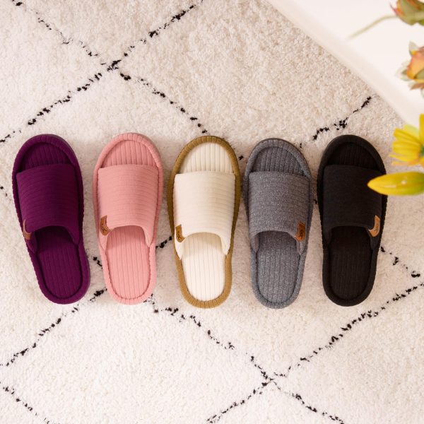 Women's Open Toe Slippers Soft Terry Cloth Indoor Slip on House Shoes