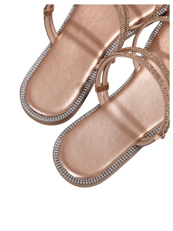 Women's Rhinestone Strappy Open Toe Slide Sandals Slip on Casual Flat Sandals