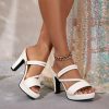 Women's Chunky High Heels Slingback Sandals Open Toe Ankle Strap Slip On Platform Dress Shoes