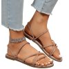 Women's Rhinestone Strappy Open Toe Slide Sandals Slip on Casual Flat Sandals