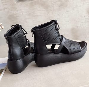 Women High Top Boot Sandals Open Toe Cutout Leather Sandals for Women