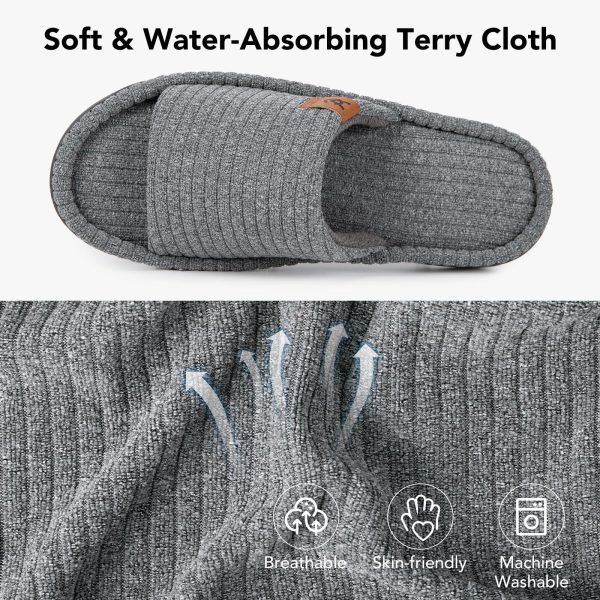 Women's Open Toe Slippers Soft Terry Cloth Indoor Slip on House Shoes