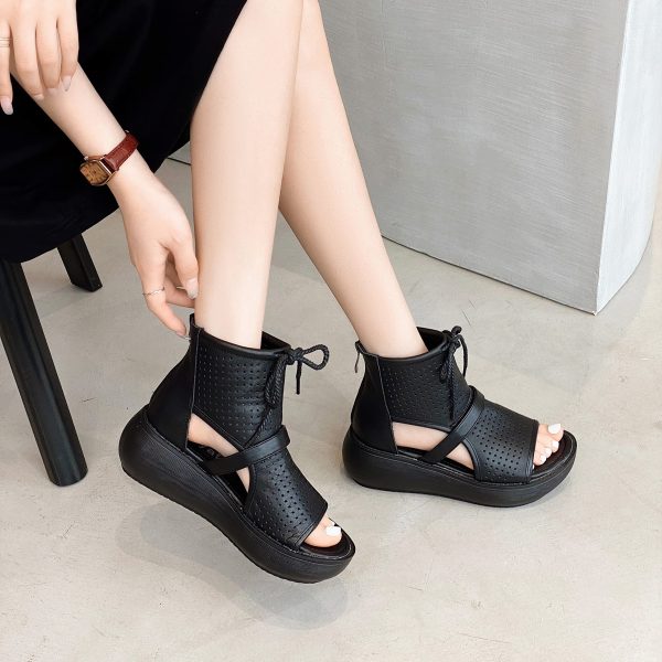Women High Top Boot Sandals Open Toe Cutout Leather Sandals for Women