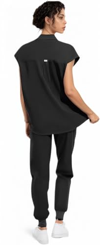 Scrubs for Women Scrub Sets, Slim Scrubs Stretch Top & Jogger Scrub Pants with Multi Pocket Yoga Waistband