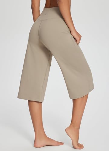 Women's Wide Leg Yoga Capris Pants with Pockets Crossover Waist Loose Plus Size Cropped Pants Casual Summer