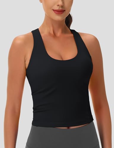 Women's Workout Tank Tops with Built in Bra Athletic Racerback Support Tanks Padded Fitted Yoga Crop Gym Activewear