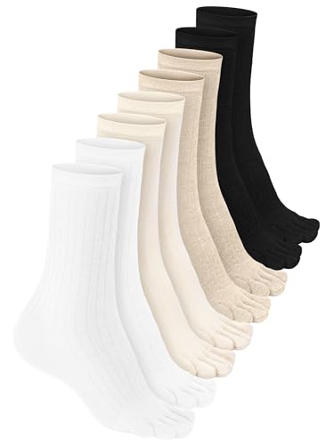 4 Pair Women Five Toe Socks Cotton Crew Ankle Socks with Toes for Women Men Athletic Running Yoga Daily