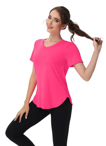 Womens Workout Tops Short Sleeve T Shirts Moisture Wicking Yoga Gym Running Hiking V Neck Athletic Tee