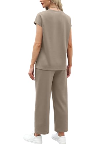 Two Piece Sets for Women Summer Travel Vacation Outfits Cap Sleeve Lounge Matching Sets Wide Leg Pants S-3XL