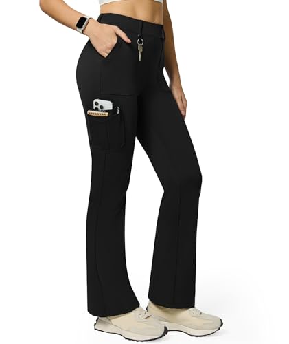 Women's Stretch Cargo Pants High Waist Bootcut Flare Leggings with 6 Pockets Soft Yoga Work Pants for Business Casual, Travel