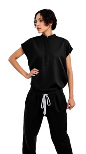 Scrubs for Women Scrub Sets, Slim Scrubs Stretch Top & Jogger Scrub Pants with Multi Pocket Yoga Waistband