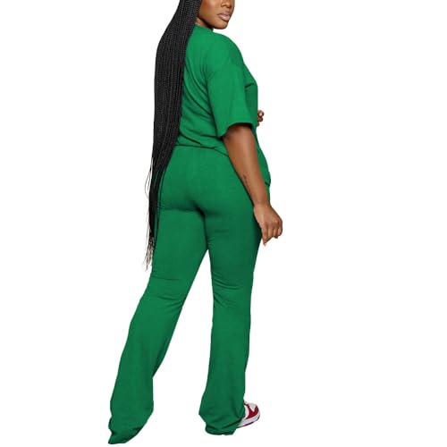 Women 2 Piece Outfits Short Sleeve Top and Flare Pants Lounge Sets Tracksuit