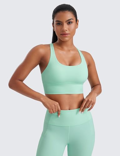Womens Strappy Longline Sports Bra - Medium Impact Criss Cross Yoga Padded Workout Crop Top