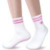 4 Pairs pink Yoga Pilates Socks with Grips for Women, Cute Cuff Embroidery Non Slip, Grippy Crew Socks for Gifts