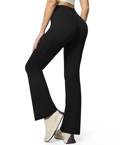 Women's Stretch Cargo Pants High Waist Bootcut Flare Leggings with 6 Pockets Soft Yoga Work Pants for Business Casual, Travel