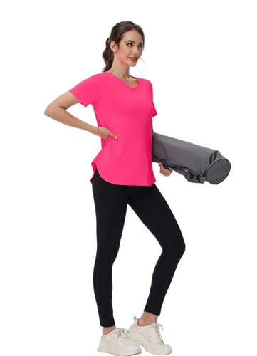 Womens Workout Tops Short Sleeve T Shirts Moisture Wicking Yoga Gym Running Hiking V Neck Athletic Tee