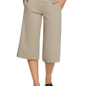 Women's Wide Leg Yoga Capris Pants with Pockets Crossover Waist Loose Plus Size Cropped Pants Casual Summer