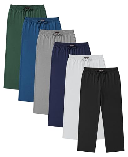 Men's 6 Pack 100% Cotton Jersey Knit Yoga Lounge & Sleep Pajama Pants