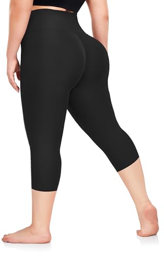 Plus Size Capri Leggings for Women- XL-4XL High Waist Tummy Control Stretchy Workout Yoga Pants Plus Capris